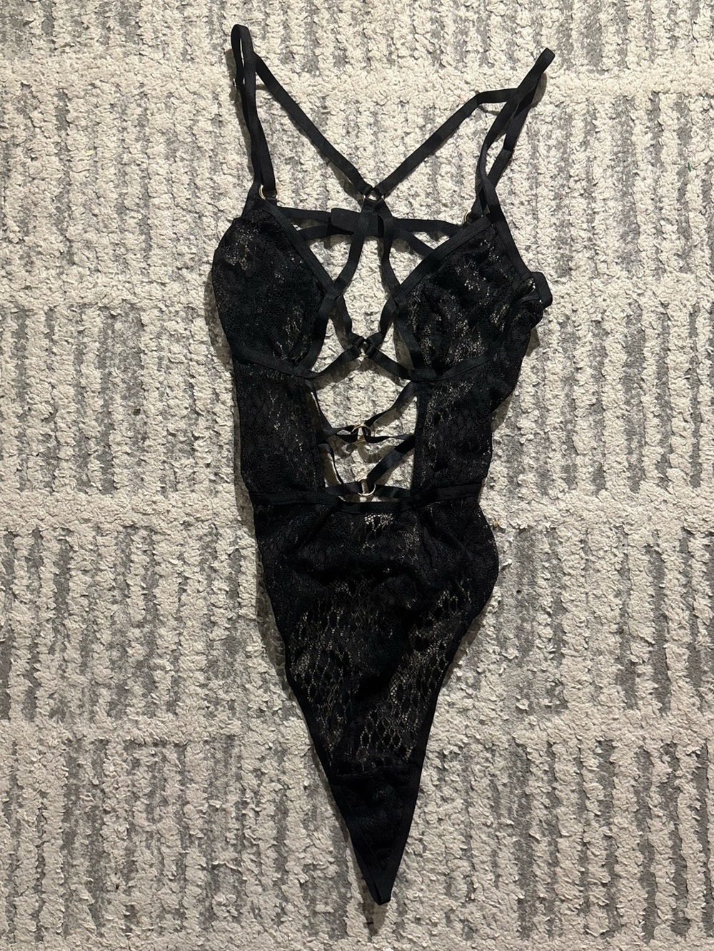 Victoria’s Secret sexy black lace strappy bodysuit lingerie size L